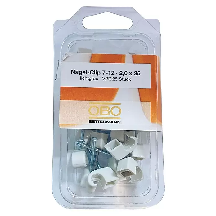 OBO Nagelschelle - 7 - 12 mm, Länge Nagel: 35 mm, 25 Stk., Grau - Vorderansicht