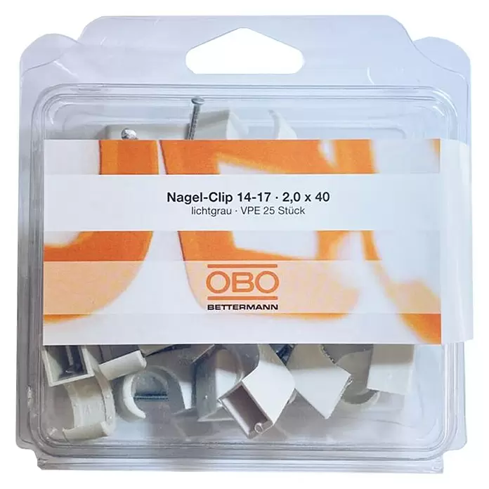 OBO Nagelschelle - 14 - 17 mm, Länge Nagel: 40 mm, 25 Stk., Grau - Vorderansicht