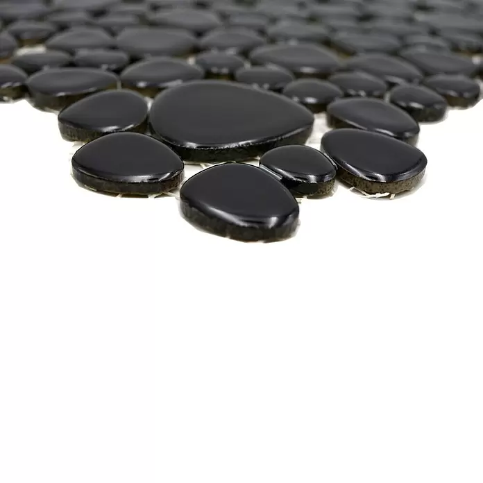 Mosaikfliese Kiesel Uni - 27,5 x 27,5 cm, Schwarz, Glänzend - Detailaufnahme