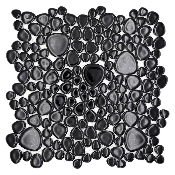 Mosaikfliese Kiesel Uni - 27,5 x 27,5 cm, Schwarz, Glänzend - Draufsicht
