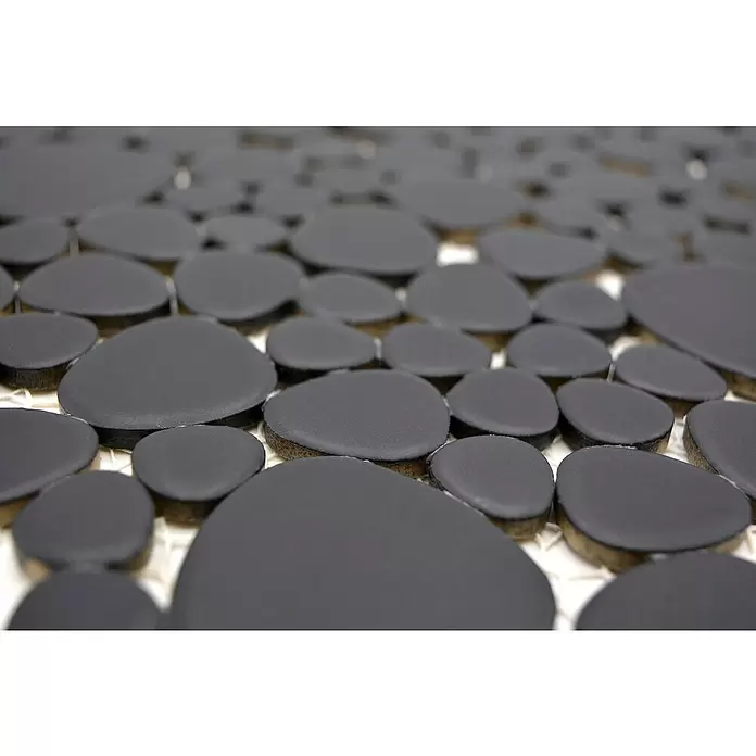 Mosaikfliese Kiesel Uni - 27,5 x 27,5 cm, Schwarz, Matt - Detailaufnahme