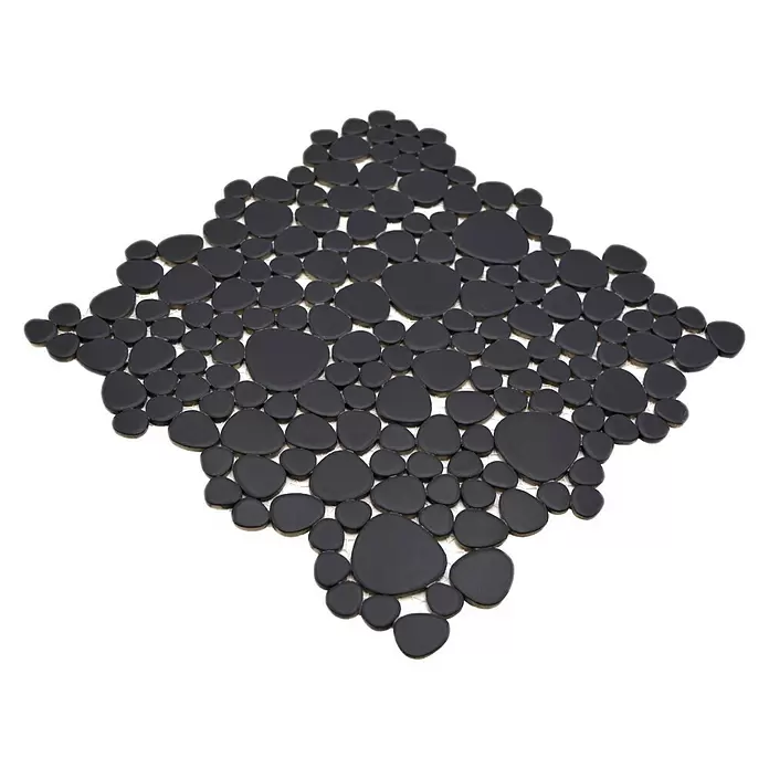 Mosaikfliese Kiesel Uni - 27,5 x 27,5 cm, Schwarz, Matt - Diagonale Ansicht