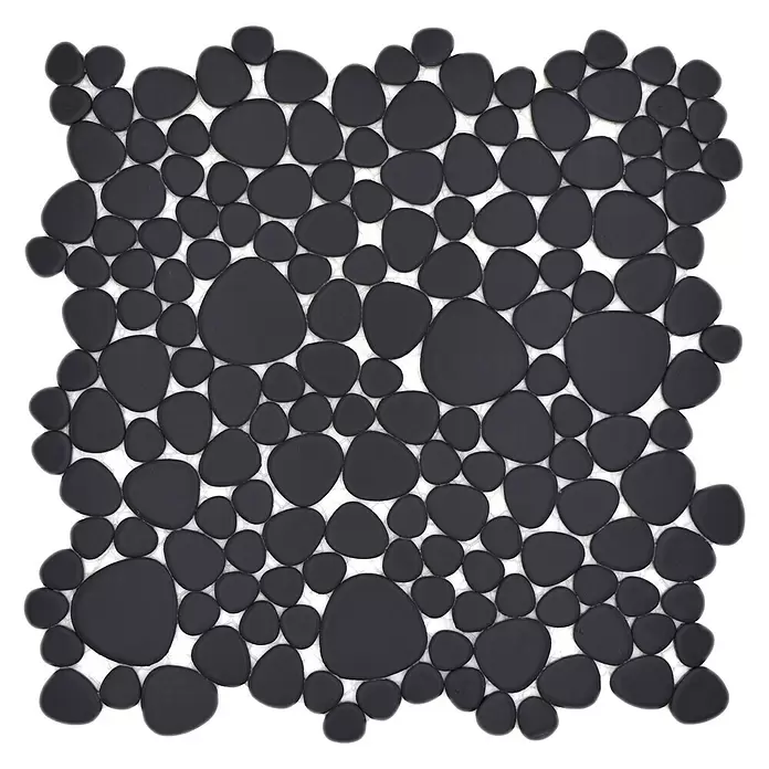 Mosaikfliese Kiesel Uni - 27,5 x 27,5 cm, Schwarz, Matt - Draufsicht