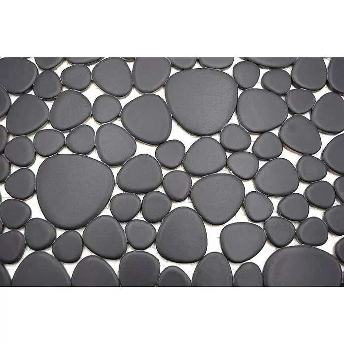 Mosaikfliese Kiesel Uni - 27,5 x 27,5 cm, Schwarz, Matt - Detailaufnahme