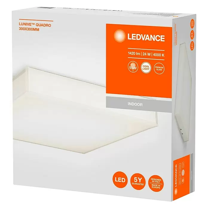 Ledvance LED-Deckenleuchte Quadro - 24 W, L x B x H: 30 x 30 x 5,1 cm, Weiß, Kaltweiß - Vorderansicht