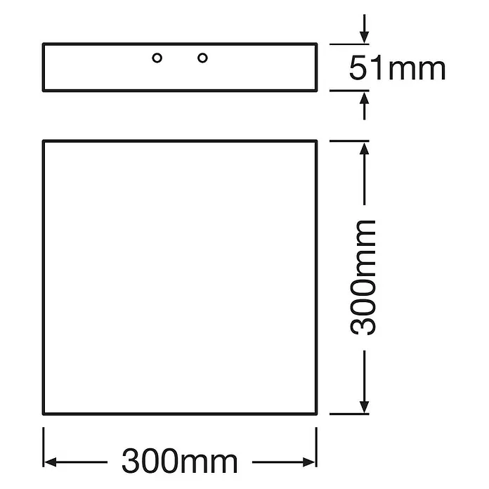Ledvance LED-Deckenleuchte Quadro - 24 W, L x B x H: 30 x 30 x 5,1 cm, Weiß, Kaltweiß - Skizze