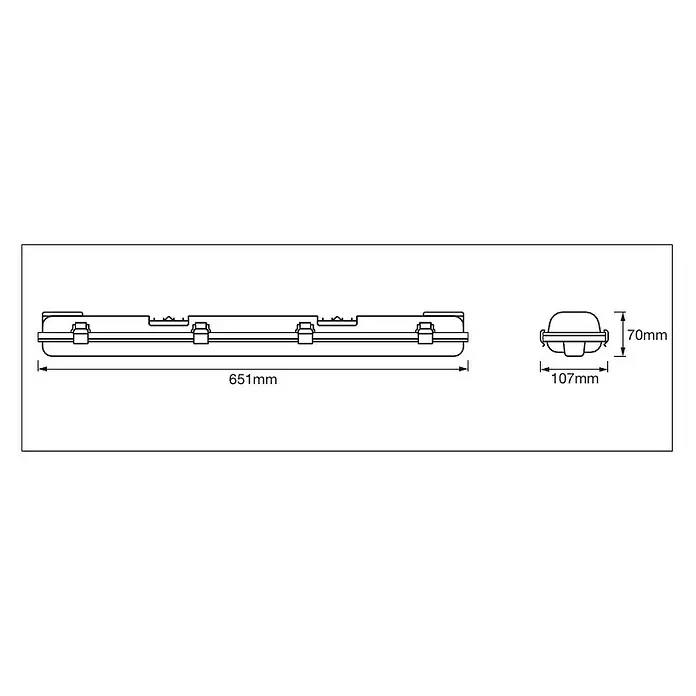 Ledvance LED-Feuchtraum-Lichtleiste Submarine - 2 x 6 W, Länge: 60 cm, Neutralweiß, IP65 - Skizze