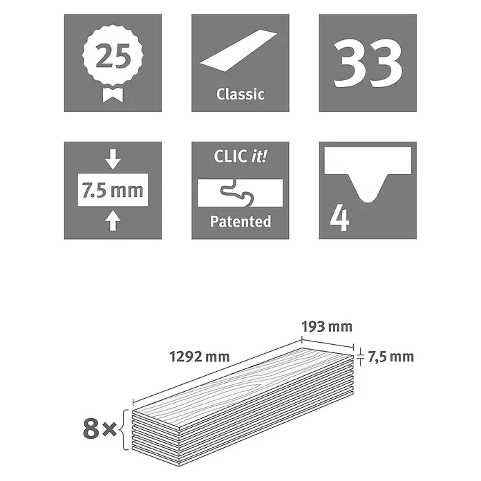 Egger Home Designboden GreenTec Elva Eiche Weiß - 1.292 x 193 x 7,5 mm, Landhausdiele - Skizze