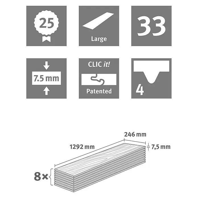 Egger Home Designboden GreenTec Timbara Eiche Braun - 1.292 x 246 x 7,5 mm, Landhausdiele - Skizze