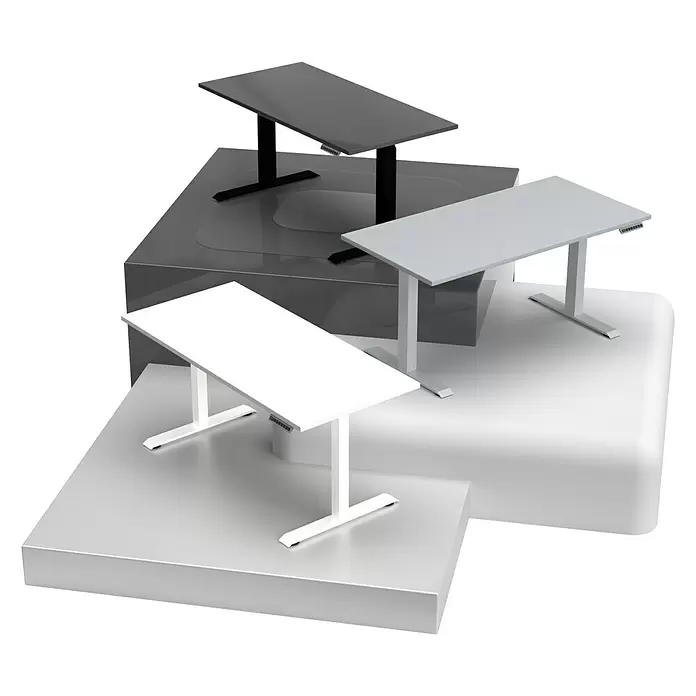 Tischgestell E-MORE - Breitenverstellbar: 1.000 mm - 1.500 mm, Höhenverstellung: 695 mm - 1.175 mm, Aluminium - Diagonale Ansicht