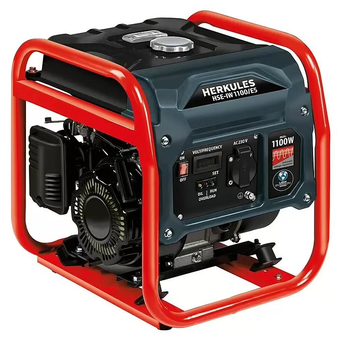 Herkules Inverter-Stromerzeuger HSE-IW 1100/E5 - 1.400 W, Tankvolumen: 6,5 l, Betriebsdauer: 5,4 h bei 66 % Last - Diagonale Ansicht