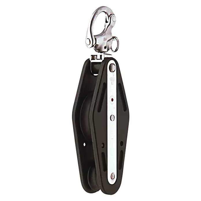 Seilflechter Motón - 12 mm, 2 ruedas, Cojinete de bolas, Con grillete giratorio, Enganche de escota - Vista angular