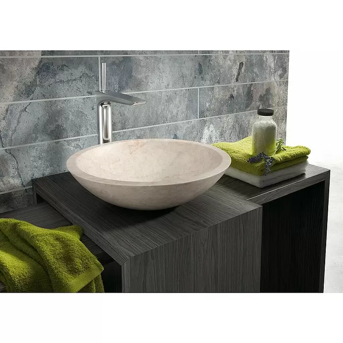 Bathco Lavabo de sobremesa Catania - Diámetro: 40,5 cm, Beige - Foto ambiente