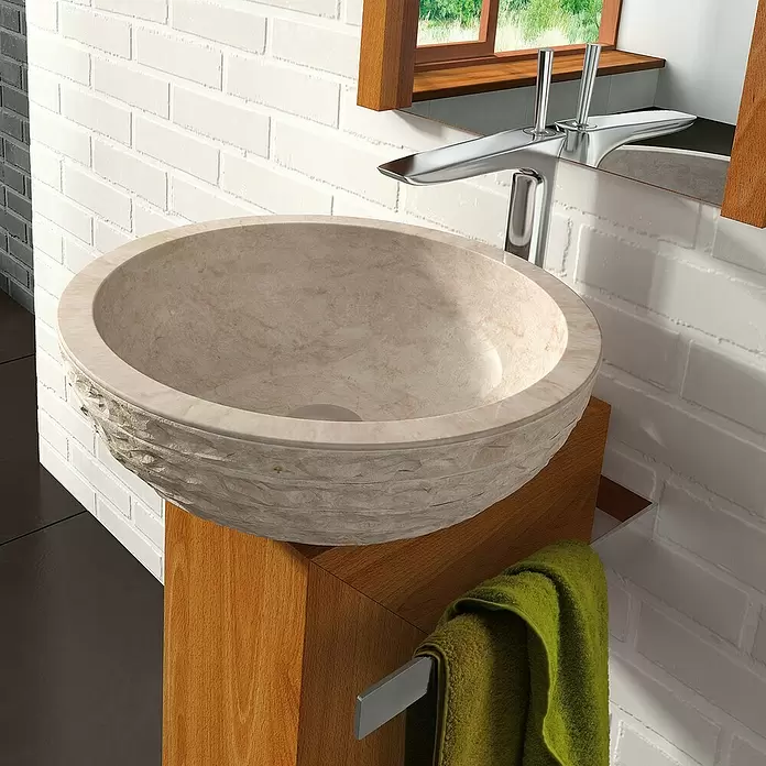 Bathco Lavabo de sobremesa Puket - Diámetro: 45 cm, Beige - Foto ambiente