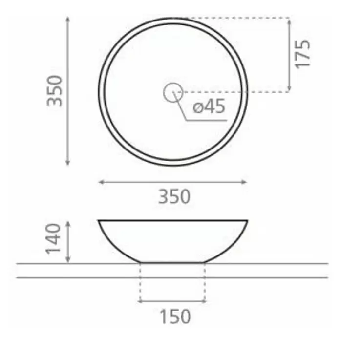 Bathco Lavabo de sobremesa Castellón C - Diámetro: 35 cm, Blanco floreado - Dibujo técnico
