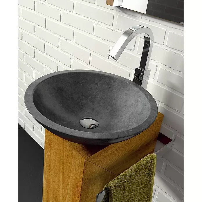 Bathco Lavabo de sobremesa Catania - Diámetro: 40,5 cm, Negro - Foto ambiente