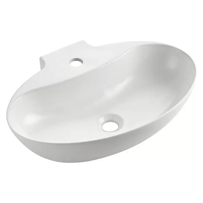 Bathco Lavabo de sobremesa New Málaga - An x L: 40,8 x 59,8 cm, Orificios para grifo: Medio, Sin desbordamiento, Blanco - Vista angular