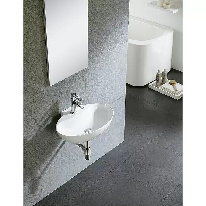 Bathco Lavabo de sobremesa New Málaga - An x L: 40,8 x 59,8 cm, Orificios para grifo: Medio, Sin desbordamiento, Blanco - Foto ambiente
