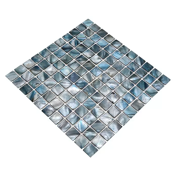 Mozaïektegel vierkant Mix SM 2582 - 30 x 30 cm, Blauw/grijs, Glanzend - Diagonaal zicht