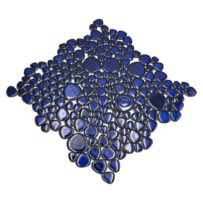 Mosaikfliese Kiesel Uni - 27,5 x 27,5 cm, Blau, Glänzend - Diagonale Ansicht