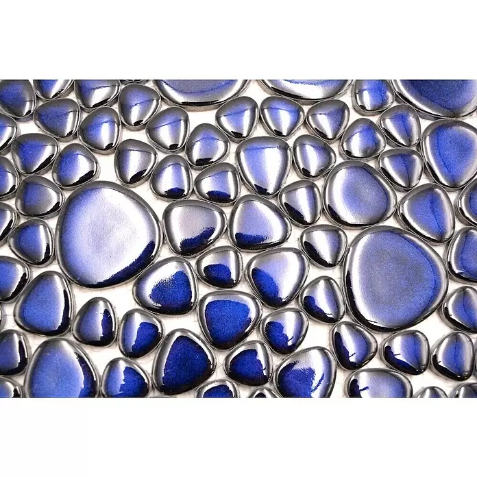 Mosaikfliese Kiesel Uni - 27,5 x 27,5 cm, Blau, Glänzend - Detailaufnahme