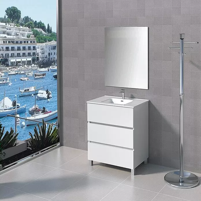 Conjunto de mueble de baño Patri - 70 cm, 3 piezas, Blanco - Foto ambiente