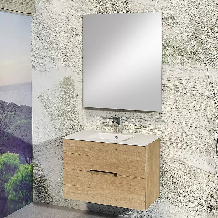 Conjunto de mueble de baño India - 70 cm, 3 piezas, Natural, Mate - Foto ambiente