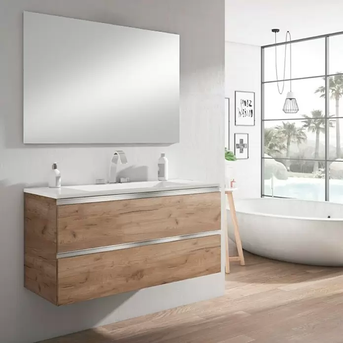Conjunto de mueble de baño Andrea - 100 cm, 3 piezas, Nebraska natural, Mate - Foto ambiente