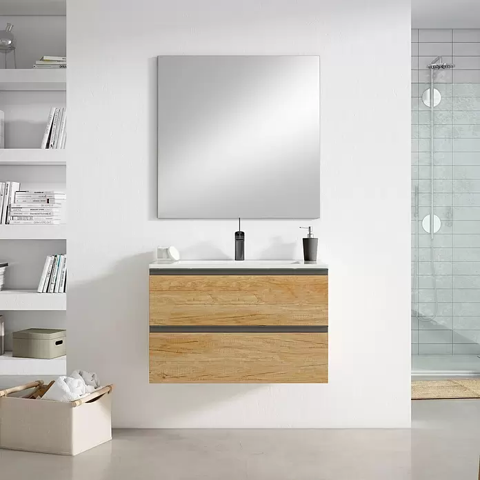 Conjunto de mueble de baño Andrea - 80 cm, 3 piezas, Nebraska natural - Foto ambiente