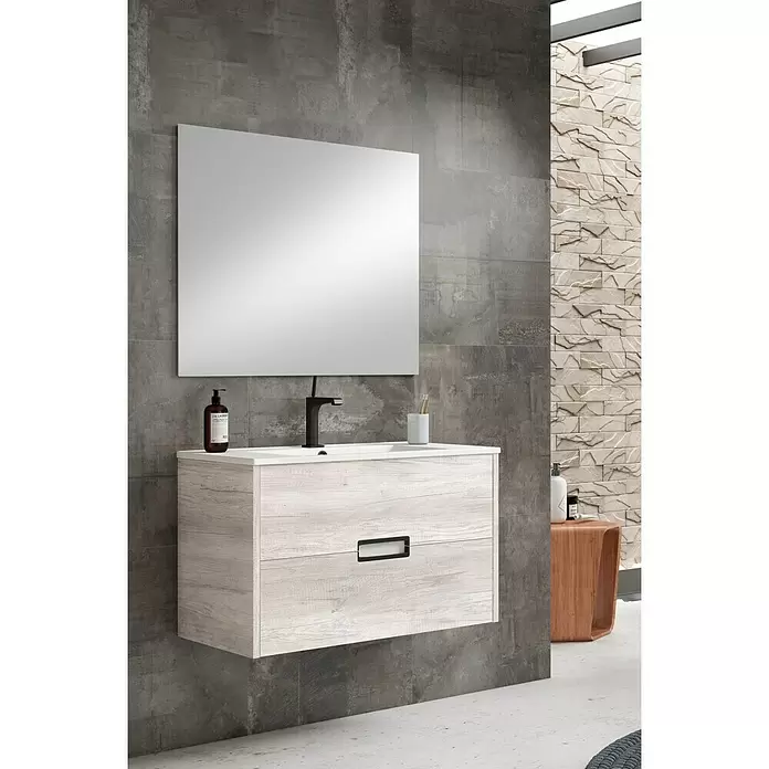 Conjunto de mueble de baño Montana - 80 cm, 3 piezas, Blanco polar, Mate - Foto ambiente