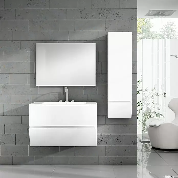 Conjunto de mueble de baño Tina - 80 cm, 3 piezas, Blanco, Brillante - Foto ambiente