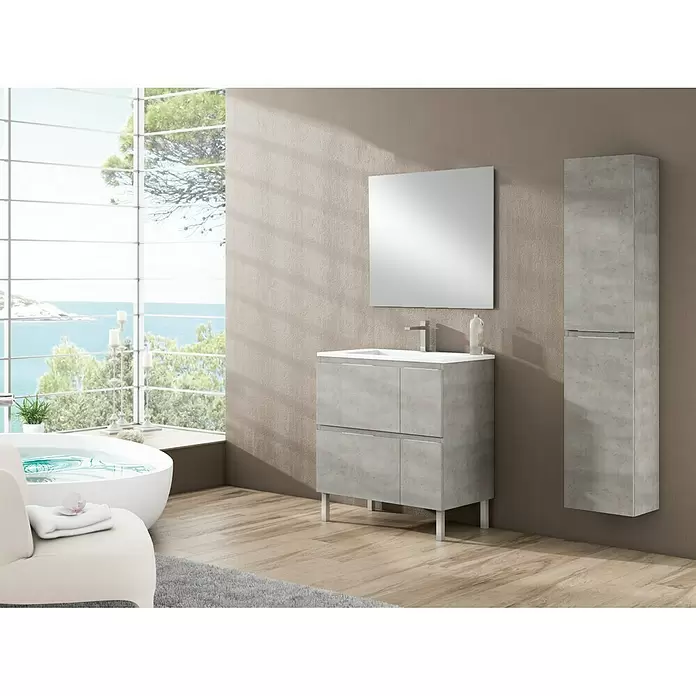 Conjunto de mueble de baño Sheyla - 100 cm, 3 piezas, Hormigón - Foto ambiente