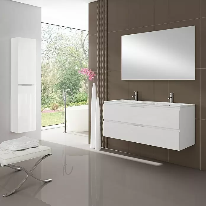 Conjunto de mueble de baño Módena - 120 cm, 3 piezas, Blanco, Brillante - Foto ambiente