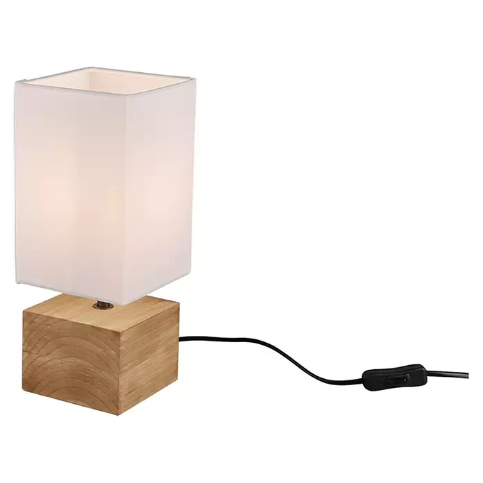 Trio Lighting Lámpara de sobremesa Woody - 40 W, L x An x Al: 12 x 12 x 30 cm, Blanco/Marrón, E14 - Vista angular