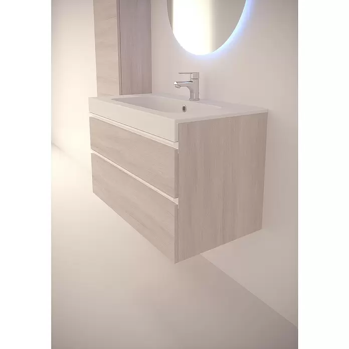 Lavabo Riesi - 80 x 46,5 cm, Orificios para grifo: Medio, Con desbordamiento, Blanco - Foto ambiente