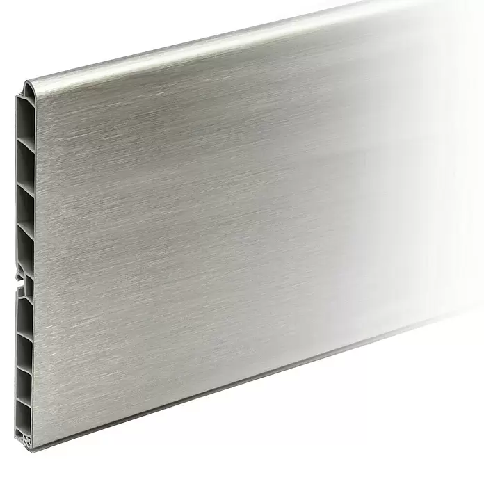 Zócalo de PVC - L x An x Al: 2,4 m x 1,3 cm x 16,6 cm, Acero inoxidable - Primer plano