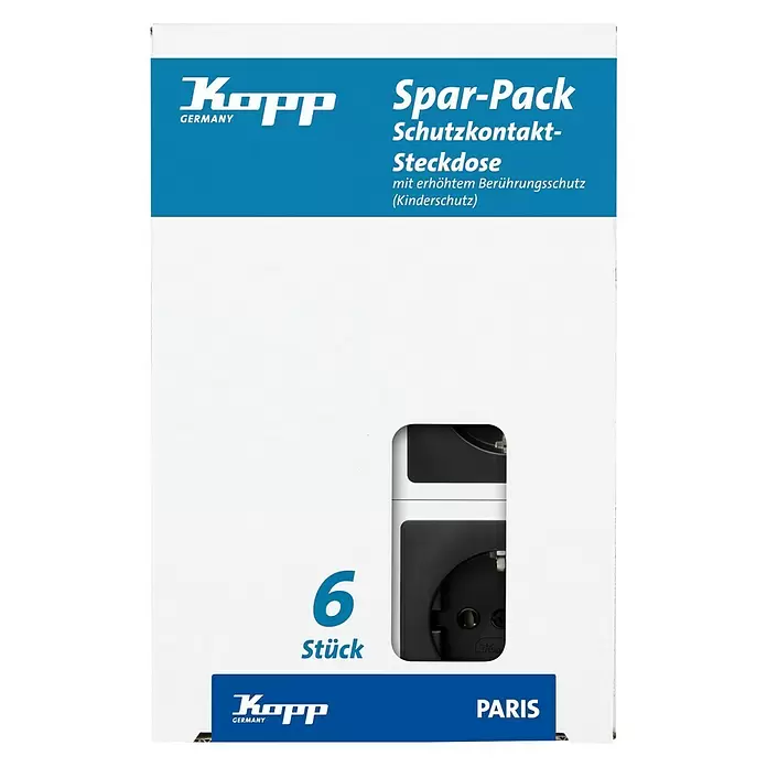 Kopp Paris Stopcontact 6-pack - Zwart, Enkelvoudig, Kunststof, IP20, 6 st. - Vooraanzicht