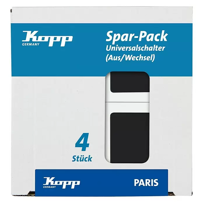 Kopp Paris Wisselschakelaar 4-pack - Zwart, Inbouw, Kunststof, IP20, 4 st. - Vooraanzicht