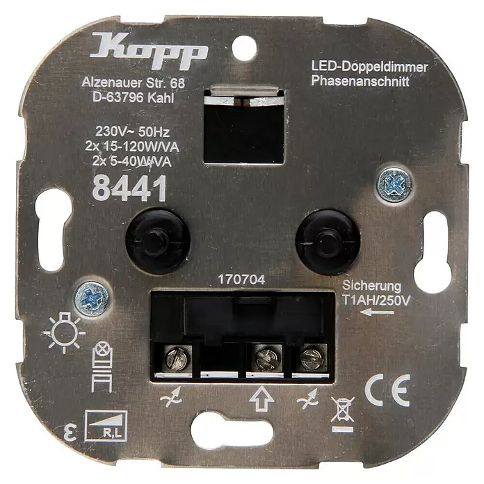 Kopp Technik-Center Led-dimmer duo basiselement RL LED 2x 5-40W - 5 W - 40 W, Inbouw - Vooraanzicht