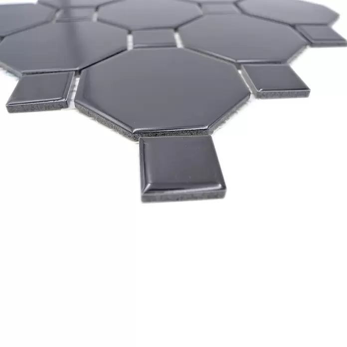 Mozaïektegel Octagon G 940N - 30 x 30 cm, Zwart, Mat - Close-up