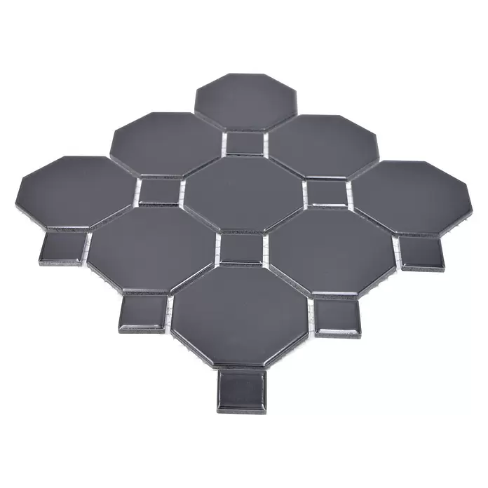 Mozaïektegel Octagon G 940N - 30 x 30 cm, Zwart, Mat - Diagonaal zicht