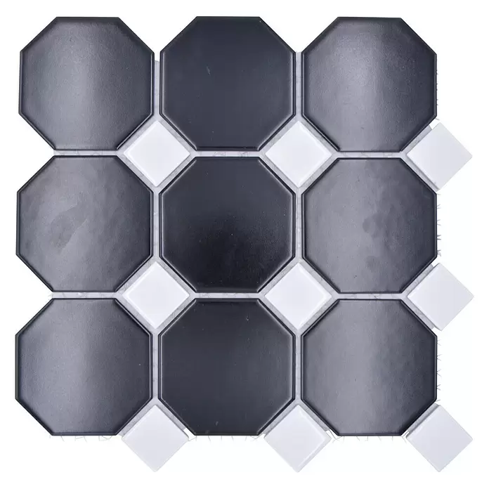 Mozaïektegel achthoek Octa G 942N - 30 x 30 cm, Zwart/Wit, Mat - Bovenaanzicht