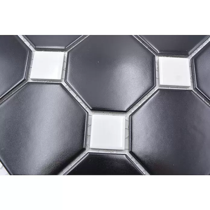 Mozaïektegel achthoek Octa G 942N - 30 x 30 cm, Zwart/Wit, Mat - Close-up
