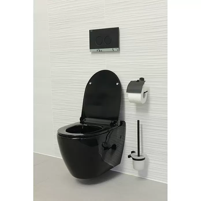 Sanotechnik Wand-WC UNO - Spülrandlos, Spülform: Tief, Mit WC-Sitz, Schwarz, Glänzend - Stimmungsaufnahme