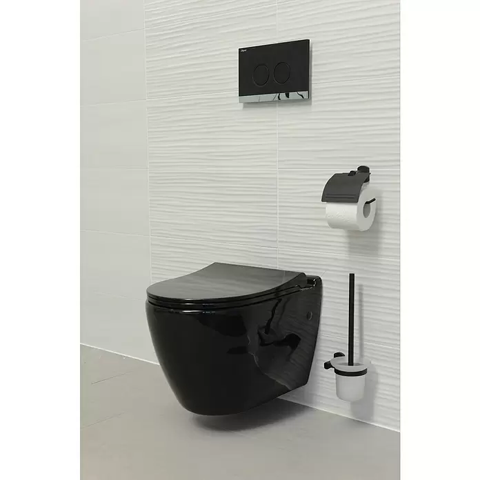 Sanotechnik Wand-WC UNO - Spülrandlos, Spülform: Tief, Mit WC-Sitz, Schwarz, Glänzend - Stimmungsaufnahme