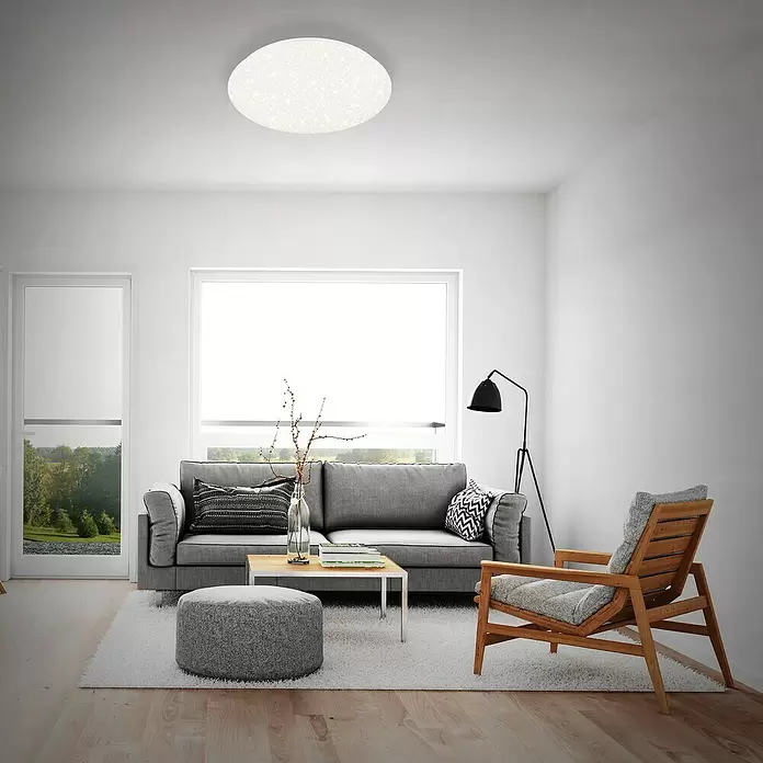 Briloner Plafón LED redondo Estrellas - 40 W, Ø x Al: 495 mm x 9,6 cm, Blanco, Blanco cálido - Foto ambiente