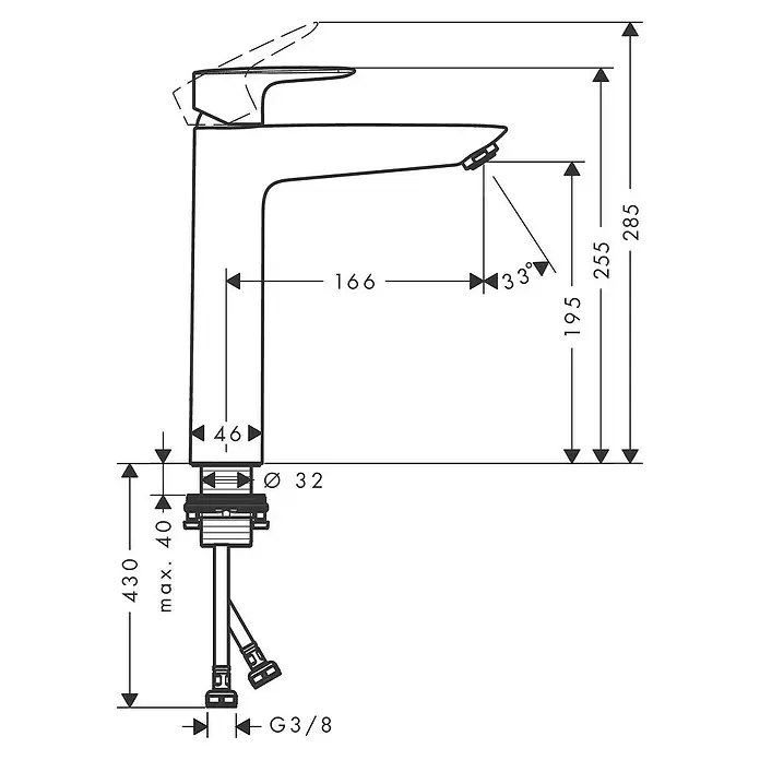 Hansgrohe MySport Waschtischarmatur XL - Chrom - Skizze