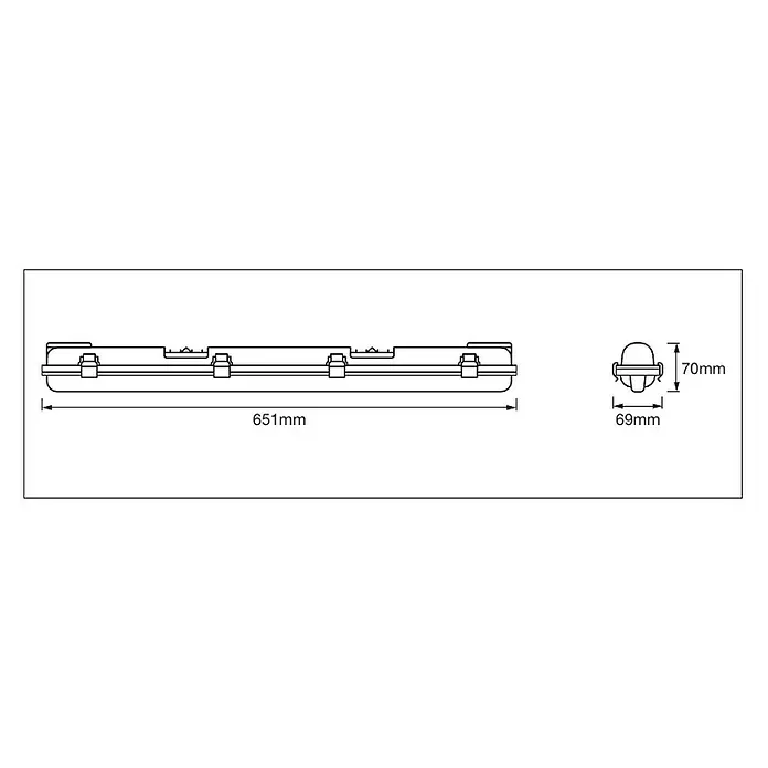 Ledvance LED-Feuchtraum-Lichtleiste Submarine - 8 W, Länge: 65,5 cm, Neutralweiß, IP65 - Skizze