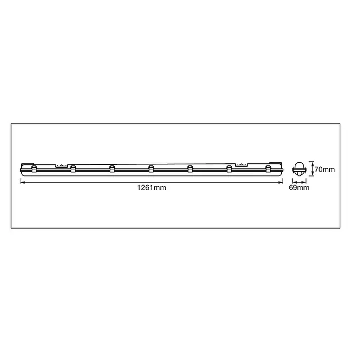 Ledvance Regleta estanca LED SubMARINE - 16 W, Largo: 120,6 cm, Blanco neutro, IP65 - Dibujo técnico
