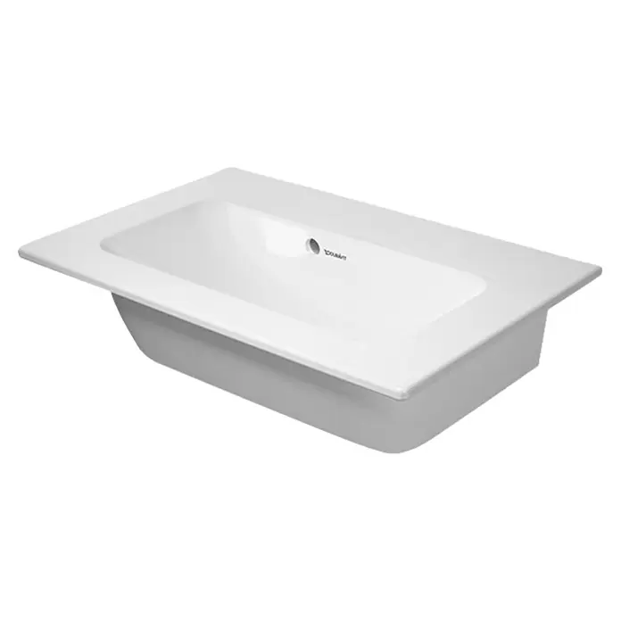 Duravit ME by Starck Waschtisch Compact - 63 x 40 cm, Mit schmutzabweisender Glasur, Hahnloch: Ohne, Mit Überlauf, Weiß - Diagonale Ansicht